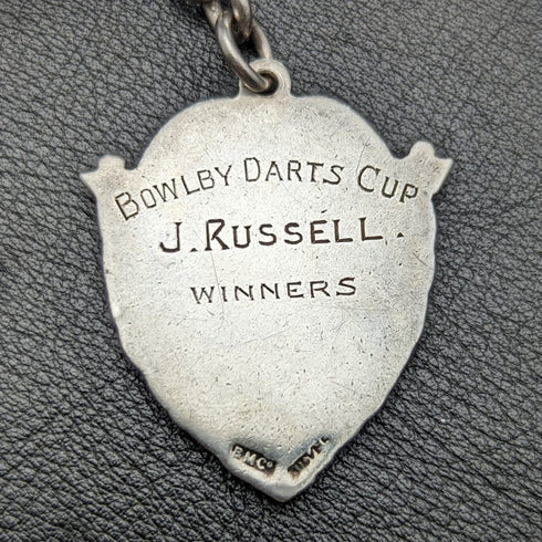 1920年頃 英国アンティーク 純銀(925シルバー)ダブルアルバートチェーン 52g 純銀エンブレムフォブ